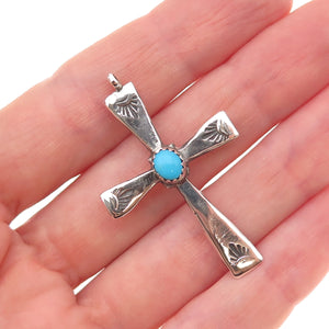 Old Pawn 925 Sterling Silver Vintage Southwestern Turquoise Cross Tribal Pendant