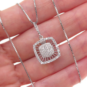 925 Sterling Silver Round-Cut C Z Box Chain Necklace 17-18"
