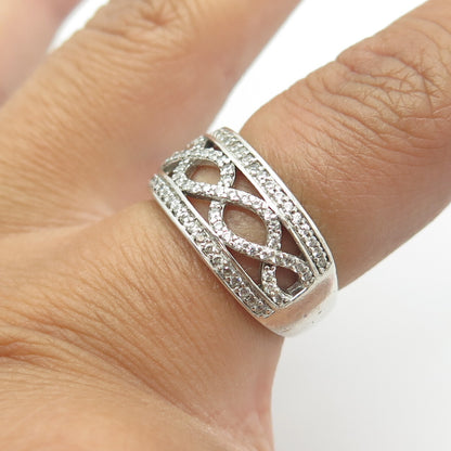 925 Sterling Silver White C Z Heartbeat Wave Ring Size 6.25