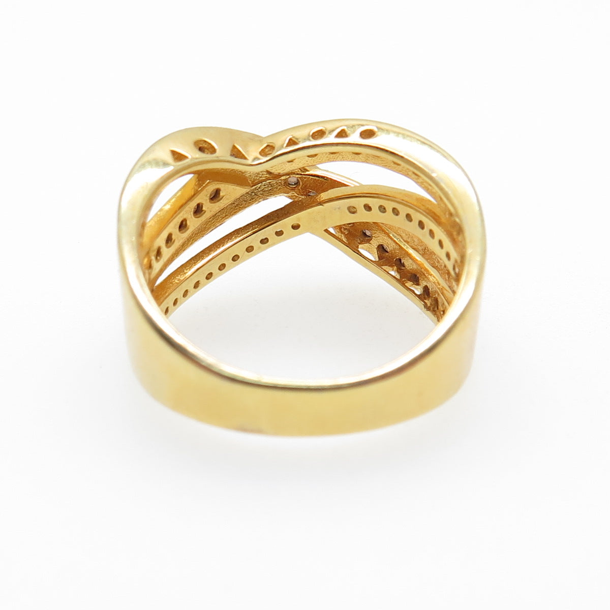 925 Sterling Silver Gold Plated Real Smoky Quartz C Z Crisscross Ring Size 7.25