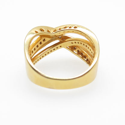 925 Sterling Silver Gold Plated Real Smoky Quartz C Z Crisscross Ring Size 7.25