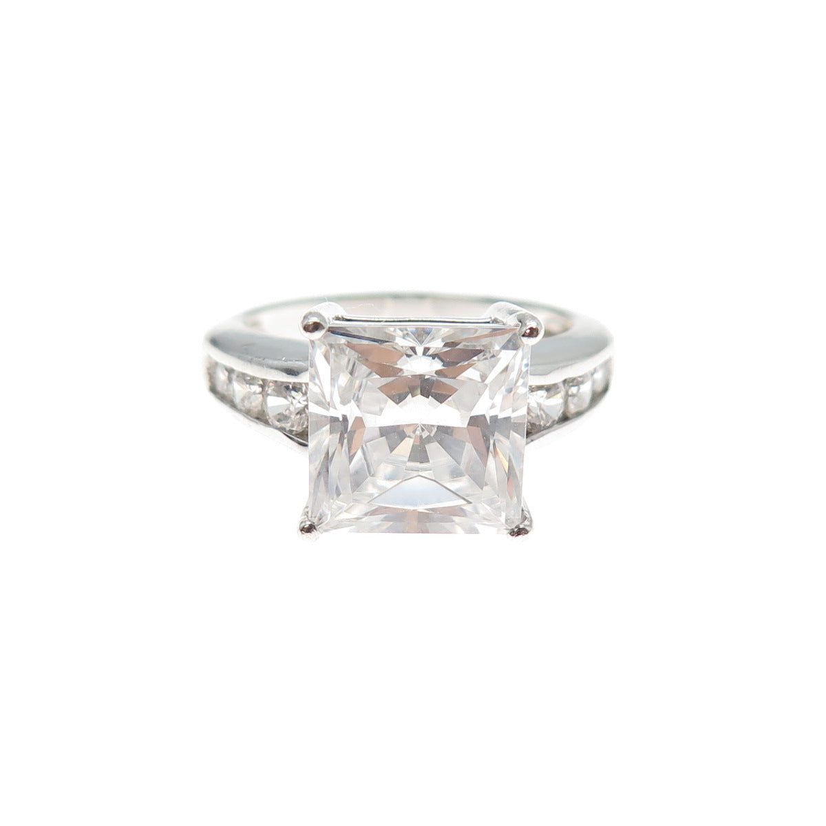 925 Sterling Silver Princess & Round-Cut C Z Engagement Ring Size 5.25