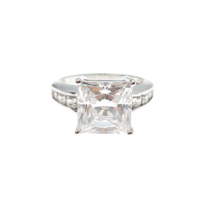 925 Sterling Silver Princess & Round-Cut C Z Engagement Ring Size 5.25
