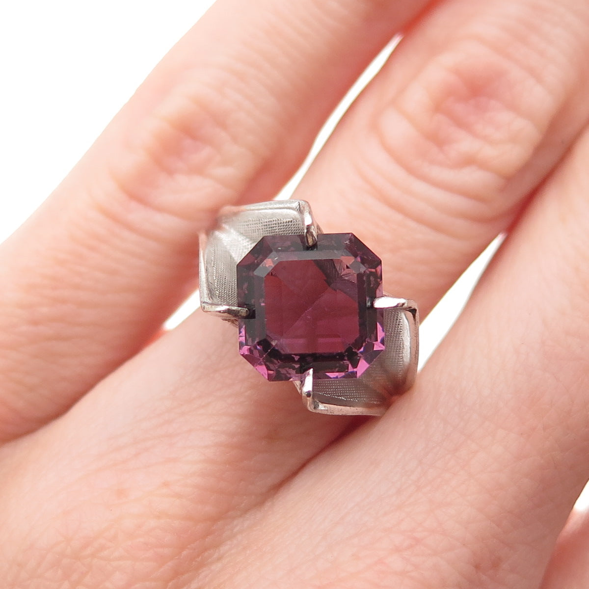 Clark & Coombs Sterling Silver Antique Art Deco Purple Rhinestone Ring Size 5