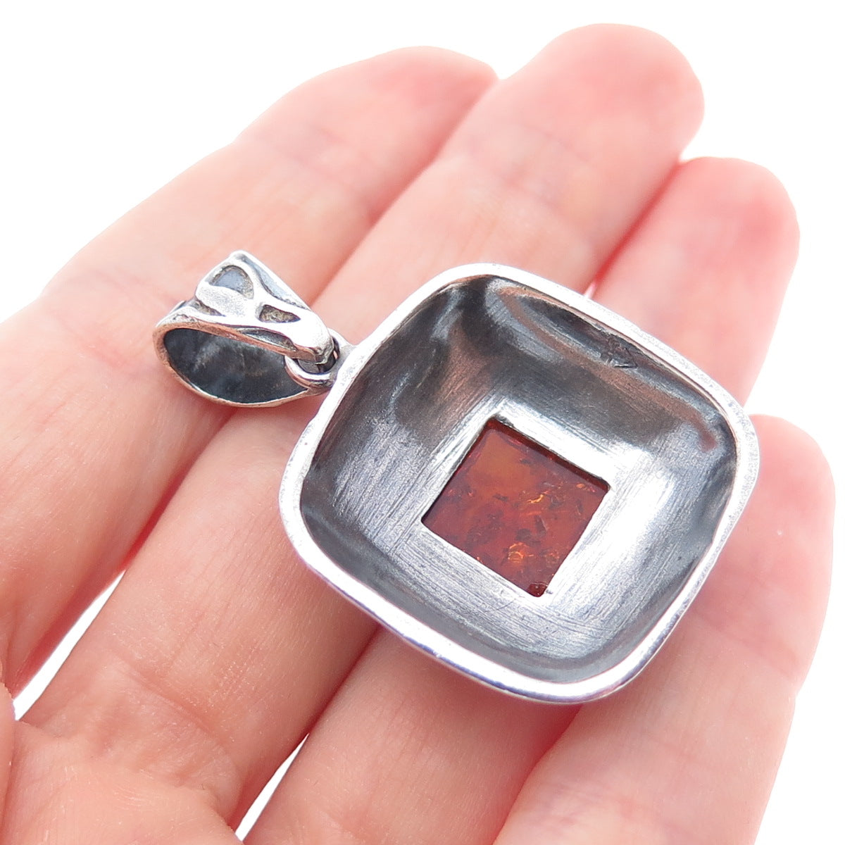 SILPADA 925 Sterling Silver Vintage Real Amber Oxidized Charm Pendant