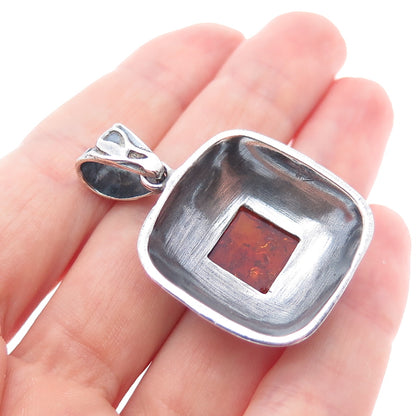 SILPADA 925 Sterling Silver Vintage Real Amber Oxidized Charm Pendant