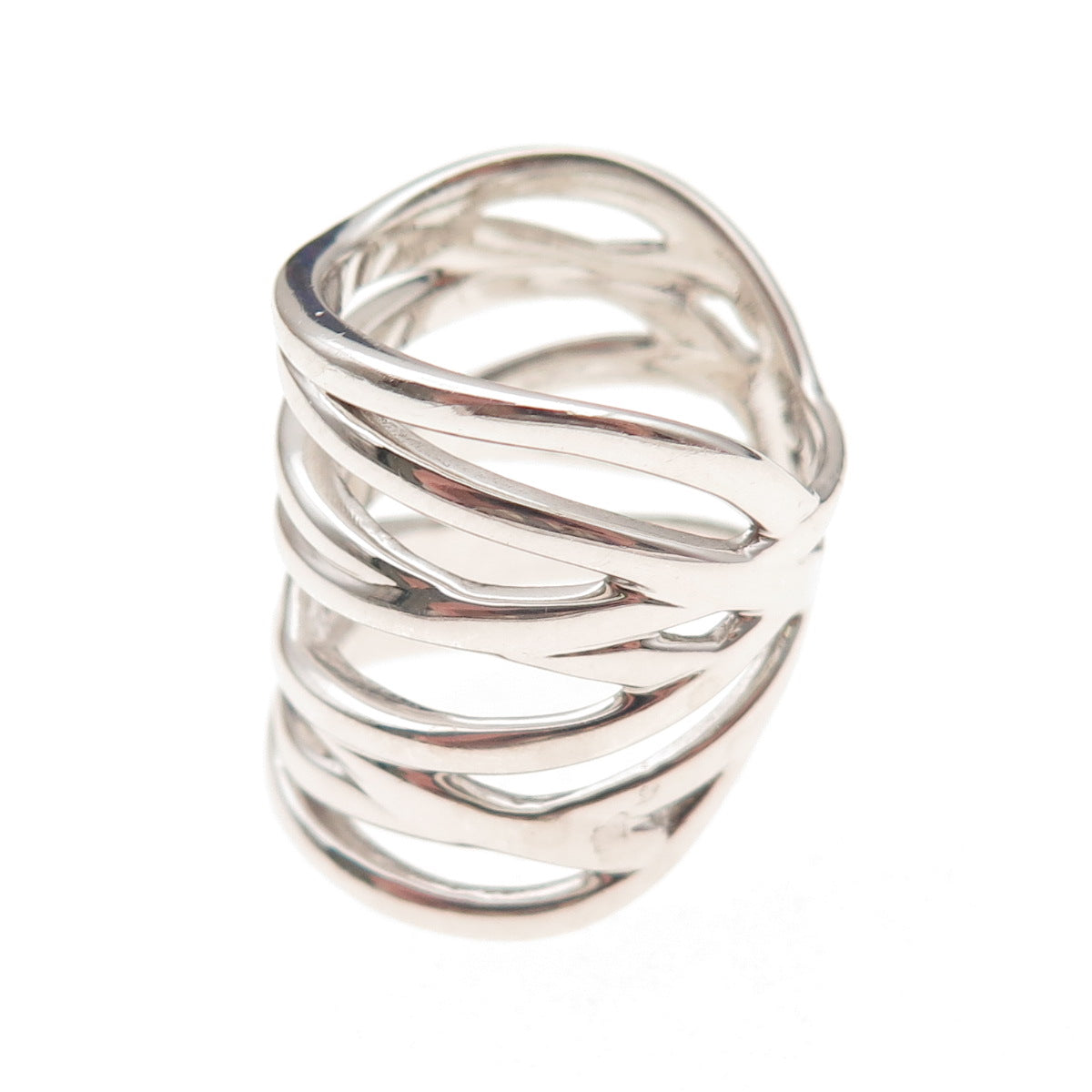 925 Sterling Silver Vintage Modernist Crisscross Statement Ring Size 5.5