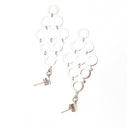 925 Sterling Silver Vintage Circle Cluster Cascade Drop Dangle Earrings