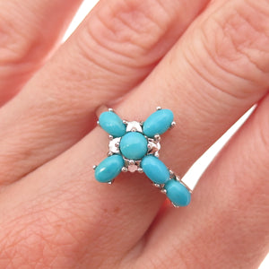 925 Sterling Silver Real Sleeping Beauty Turquoise Cross Ring Size 8