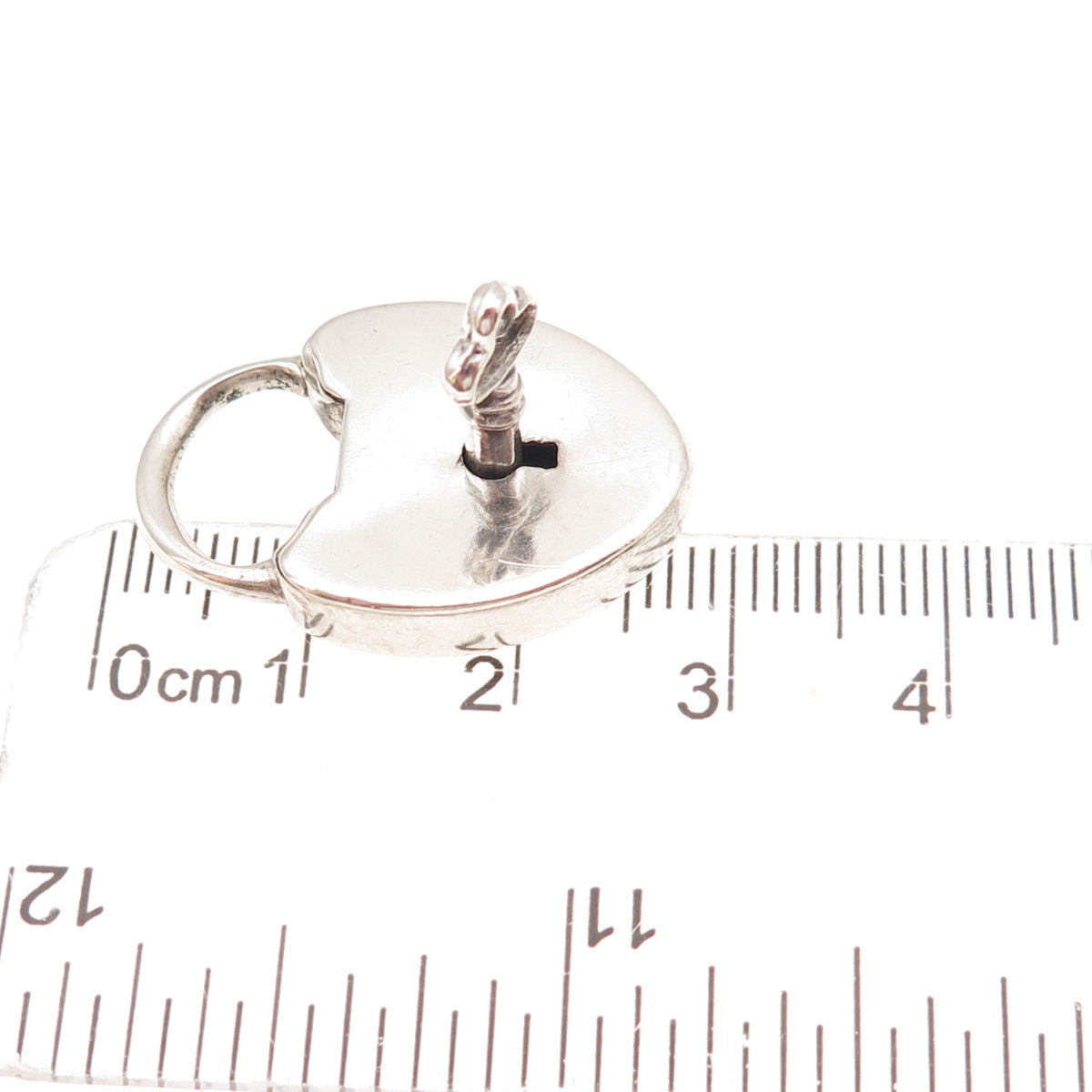 925 Sterling Silver Antique Art Deco Heart & Key Padlock Chatelaine Pendant