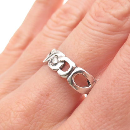 925 Sterling Silver Vintage Modernist Infinity Link Oxidized Ring Size 8.75