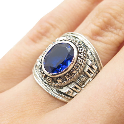 REED 925 Sterling Vintage 2001 Lab-Created Sapphire Armstrong School Ring Size 7