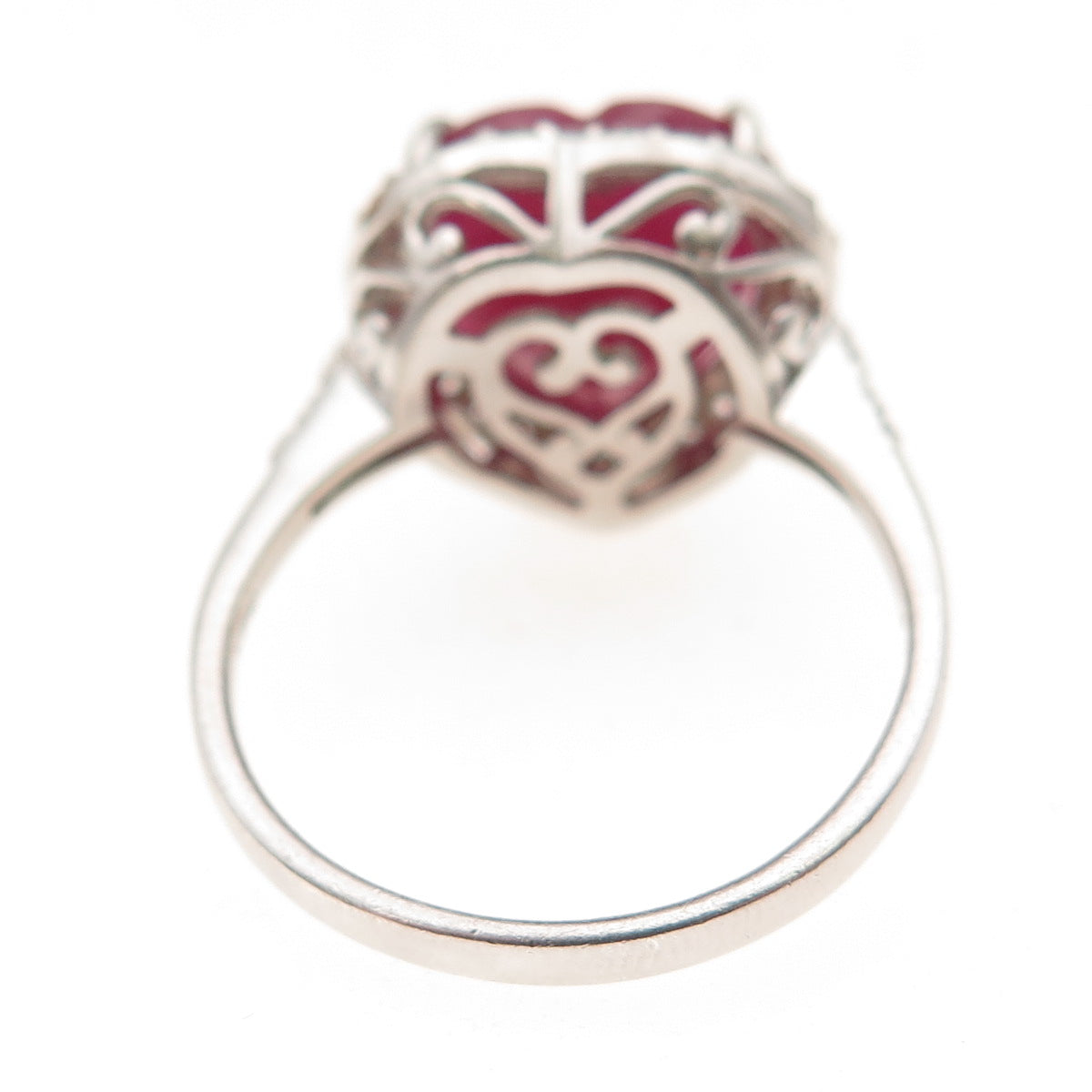 Chuck Clemency 925 Sterling Silver Real Ruby & White Topaz Heart Ring Size 10