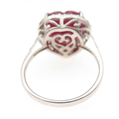 Chuck Clemency 925 Sterling Silver Real Ruby & White Topaz Heart Ring Size 10