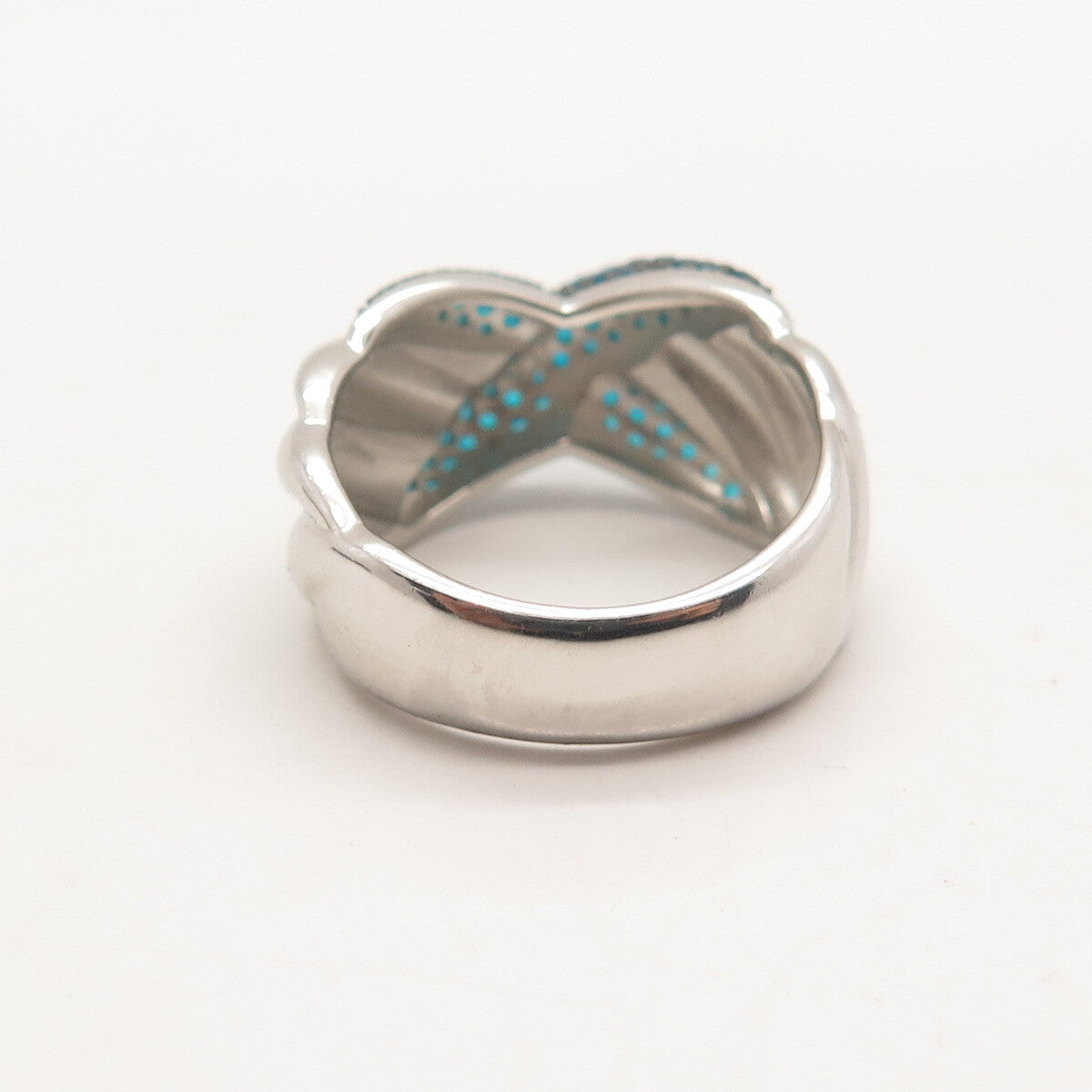 925 Sterling Silver Apatite Ribbed Crossover Ring Size 8