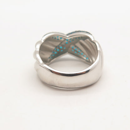 925 Sterling Silver Apatite Ribbed Crossover Ring Size 8