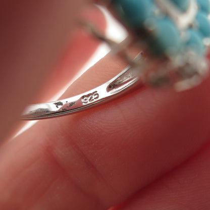 925 Sterling Silver Real Sleeping Beauty Turquoise & White Topaz Ring Size 8