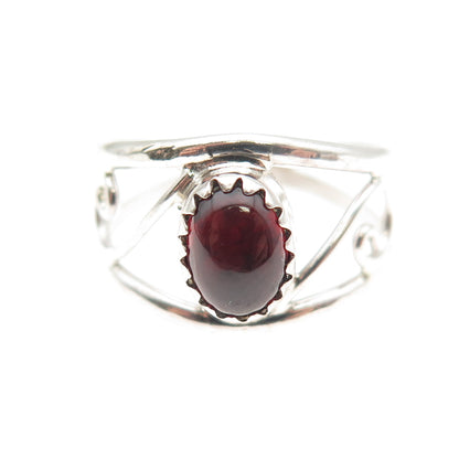 925 Sterling Silver Vintage Real Red Garnet Swirl Ring Size 6