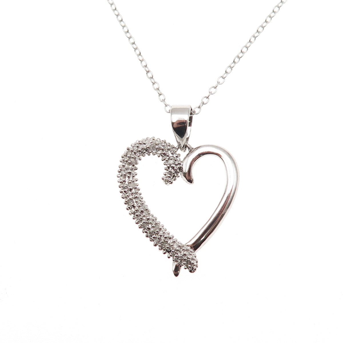 Charles Winston 925 Sterling Silver Real Diamond Heart Cable Chain Necklace 18"