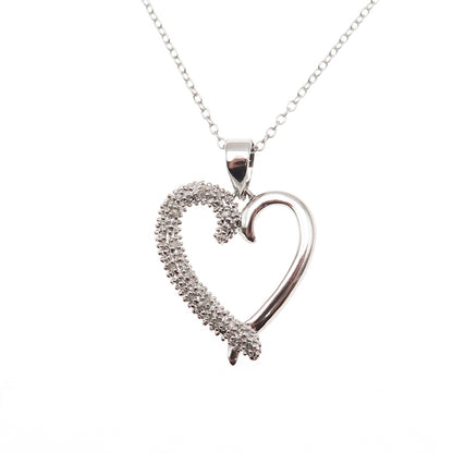 Charles Winston 925 Sterling Silver Real Diamond Heart Cable Chain Necklace 18"