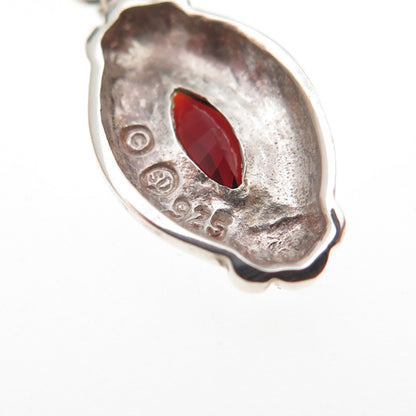 925 Sterling Silver Vintage Real Red Garnet Modernist Cable Chain Necklace 18"
