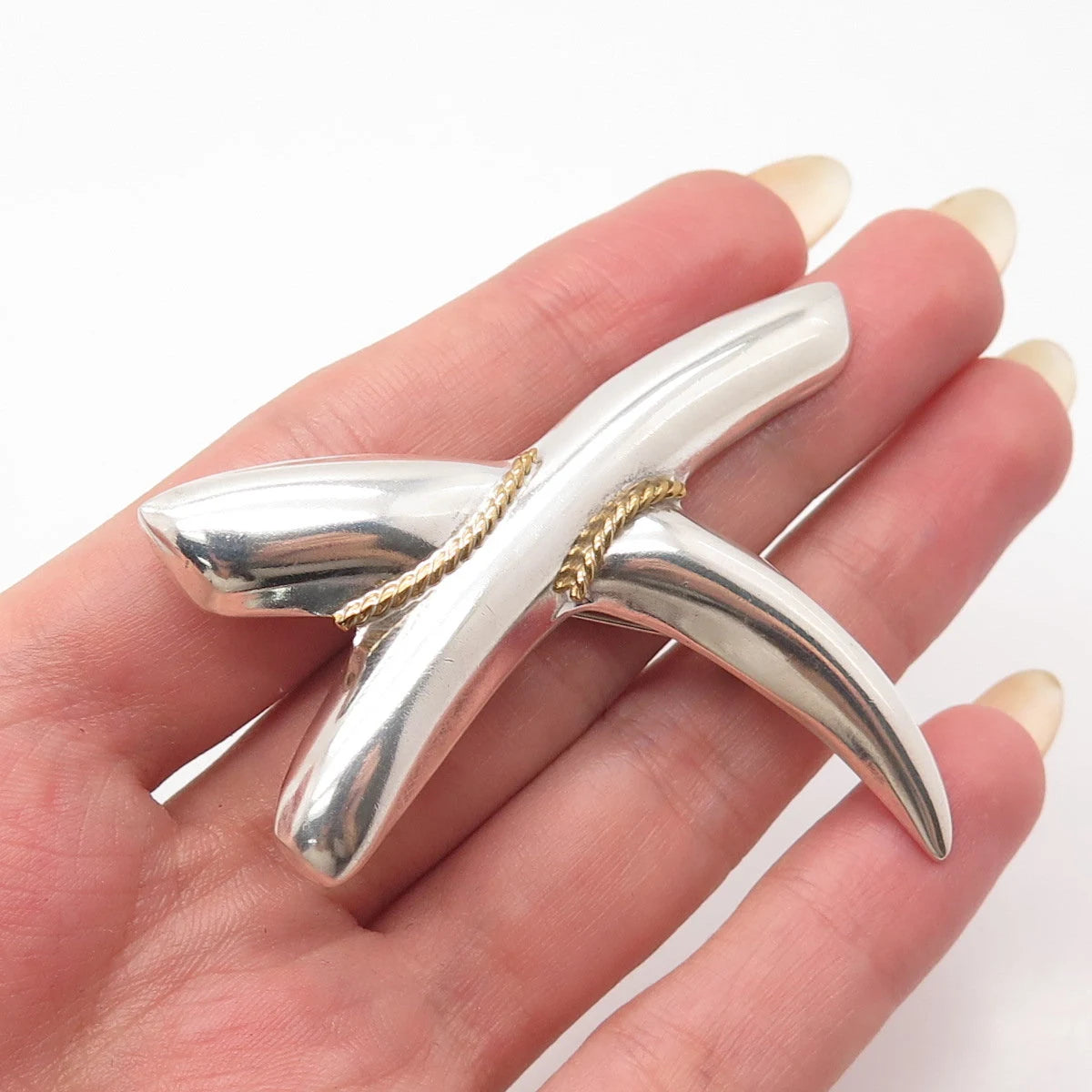 925 Sterling Silver 2-Tone Vintage Mexico Modernist Pin Brooch