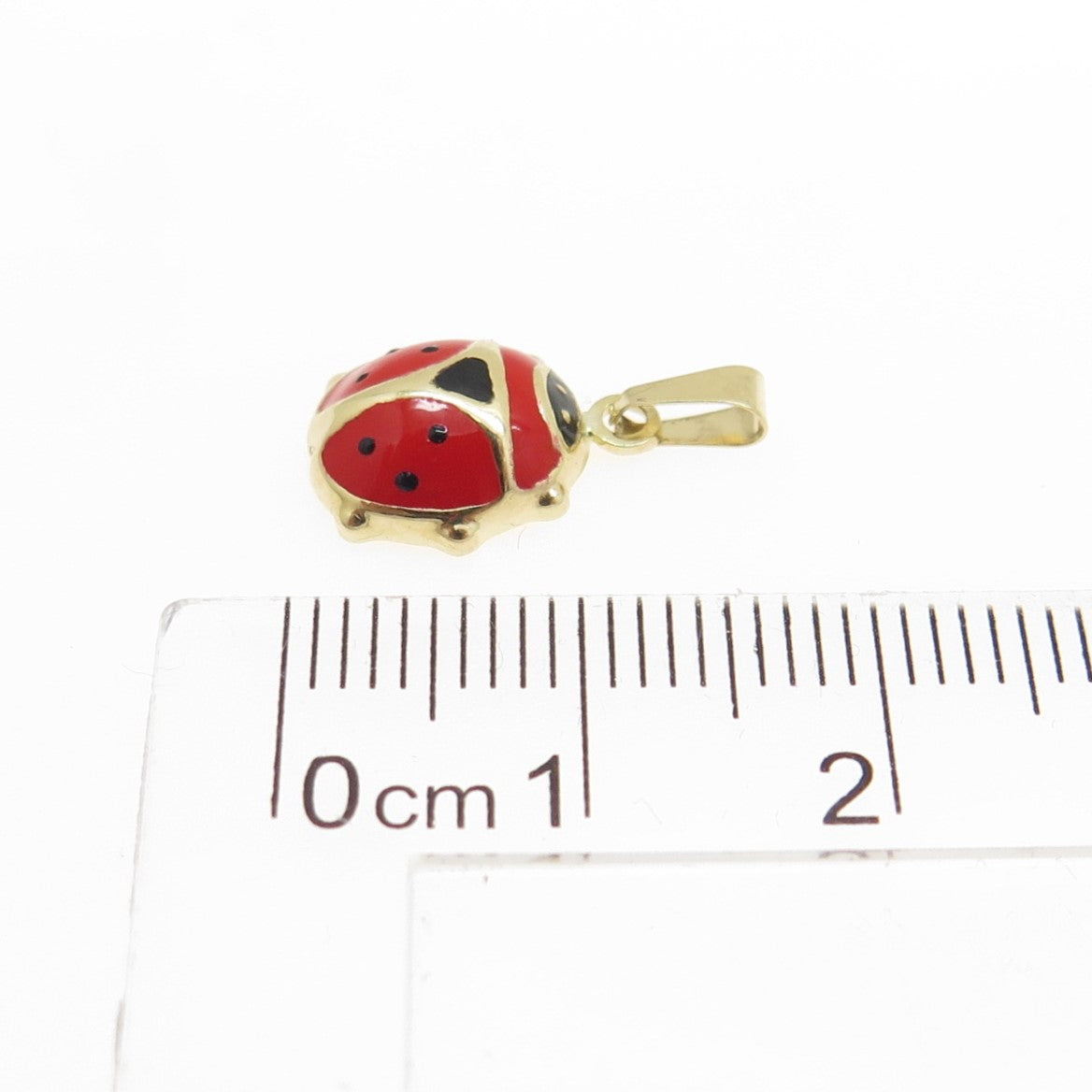 14K Yellow Gold Enamel Ladybug Minimalist Charm Pendant