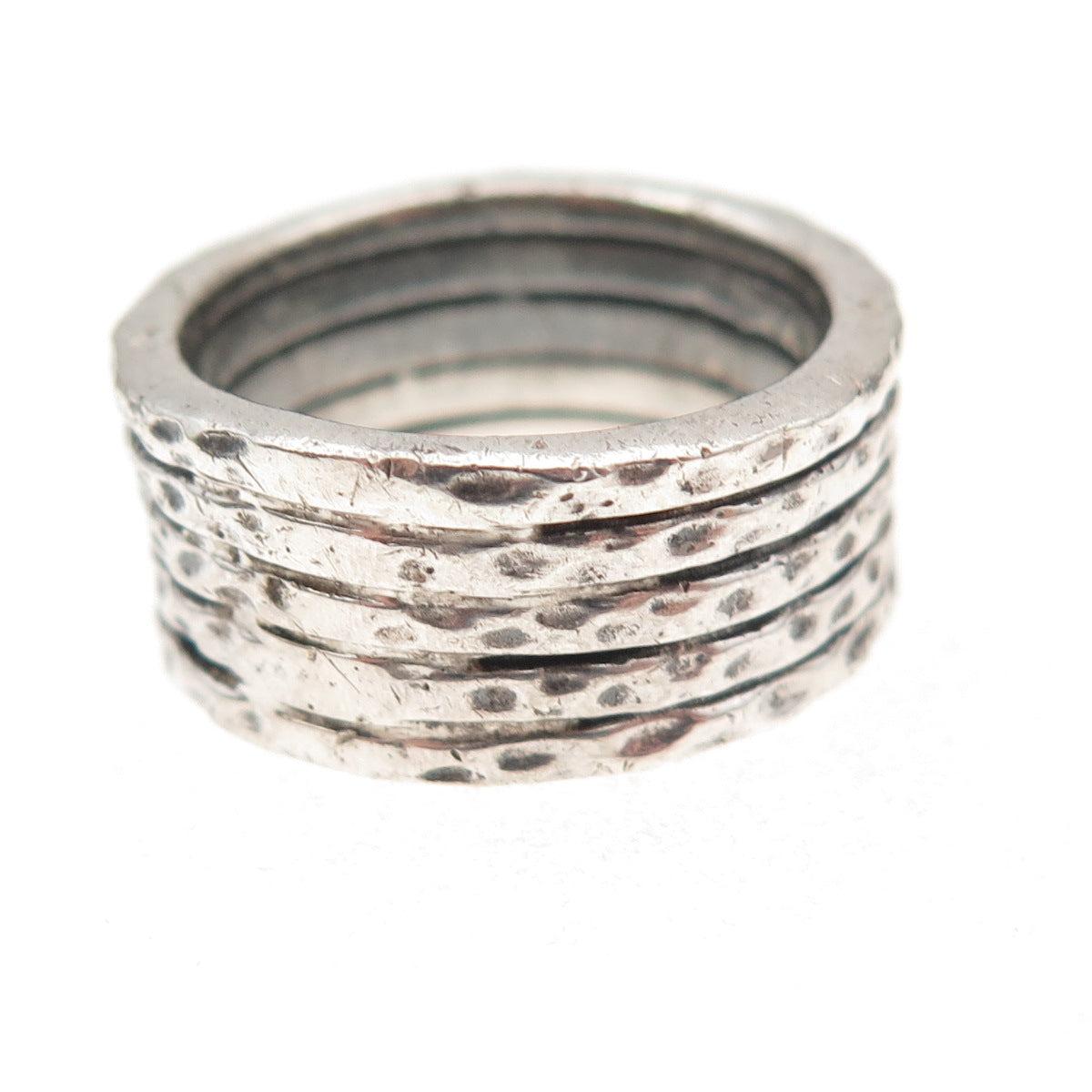 925 Sterling Silver Vintage 2005 Hammered 5-Row Oxidized Ring Size 7.5