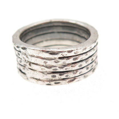 925 Sterling Silver Vintage 2005 Hammered 5-Row Oxidized Ring Size 7.5