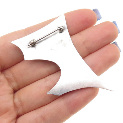 925 Sterling Silver Vintage Real Lapis Lazuli Modernist Pin Brooch