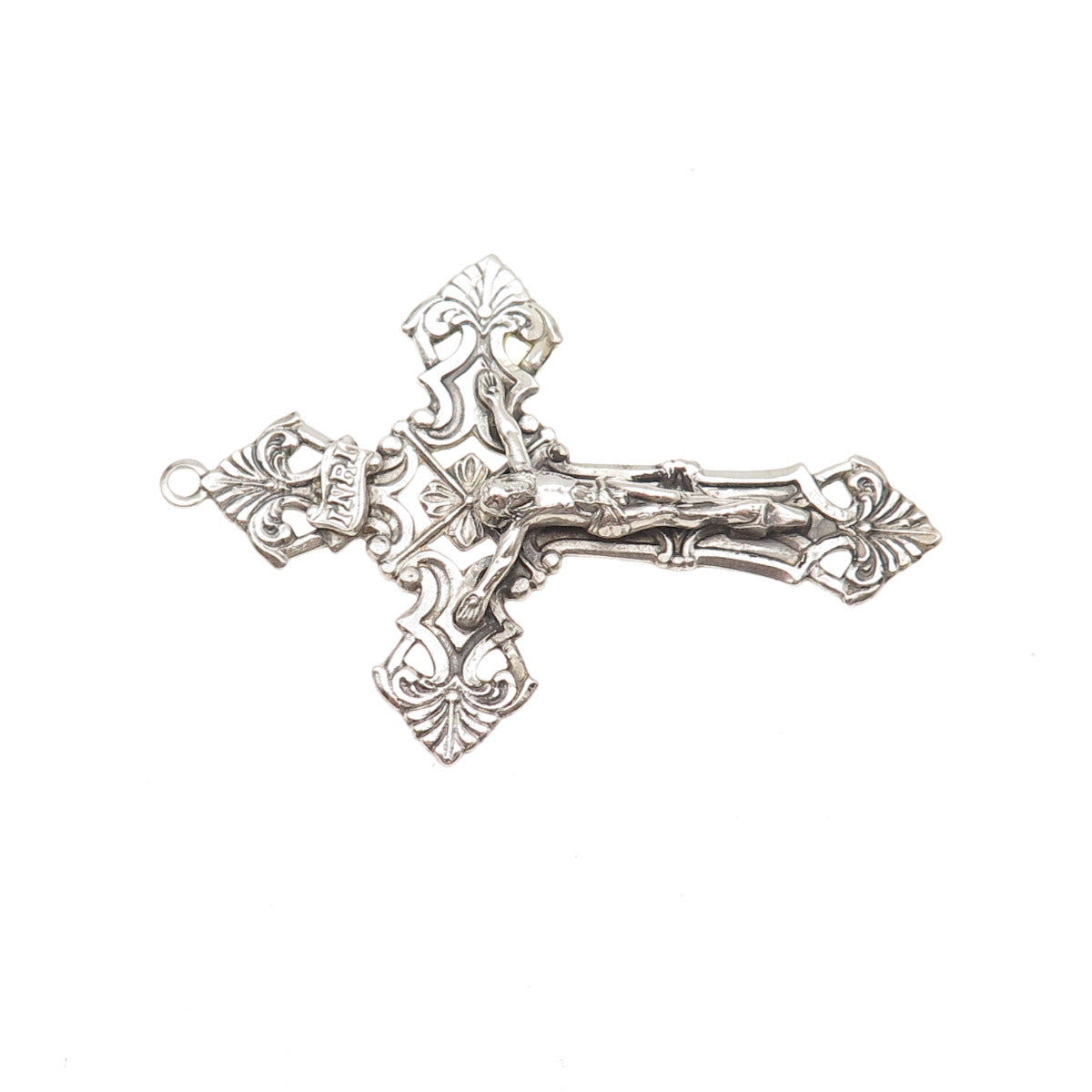 925 Sterling Silver Antique Art Deco Crucifix Cross Oxidized Charm Pendant