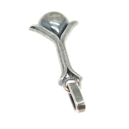 925 Sterling Silver Vintage Squash Blossom Modernist Oxidized Pendant