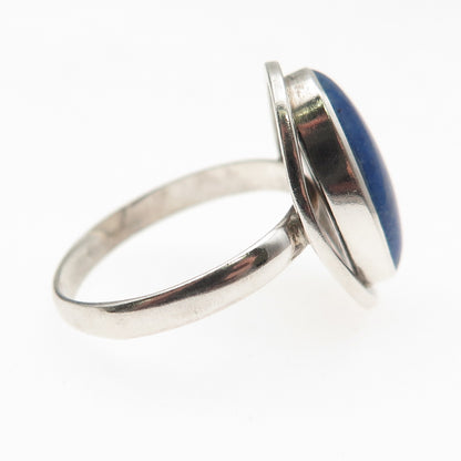 930 Silver Vintage Chile Real Cabochon Lapis Oxidized Ring Size 8.75