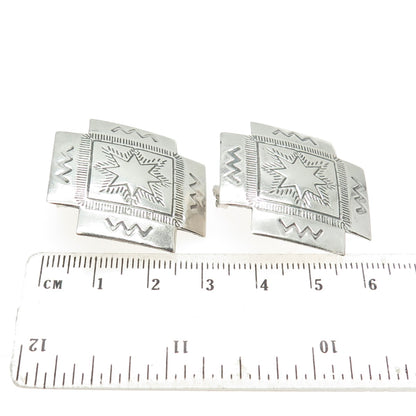 925 Sterling Silver Vintage Tribal Cross Engraved Earrings