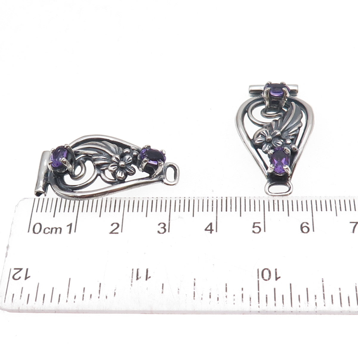 Old Pawn 925 Sterling Silver Vintage 1994 Amethyst Floral 2-Piece Watch Band