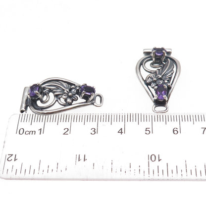 Old Pawn 925 Sterling Silver Vintage 1994 Amethyst Floral 2-Piece Watch Band