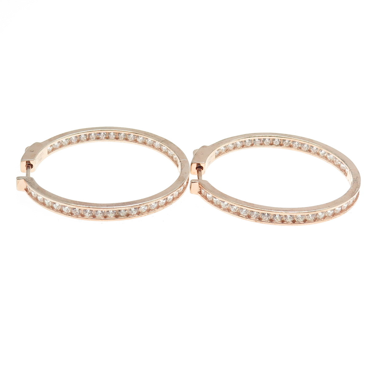 925 Sterling Silver Rose Gold Plated Round-Cut C Z In & Out Hoop Earrings