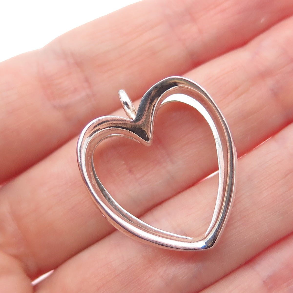 925 Sterling Silver Vintage Modernist Double Heart Charm Pendant