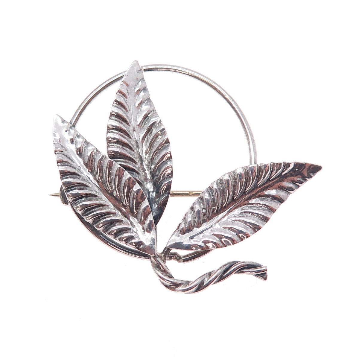 925 Sterling Silver Vintage Floral Leaf Handmade Oxidized Pin Brooch