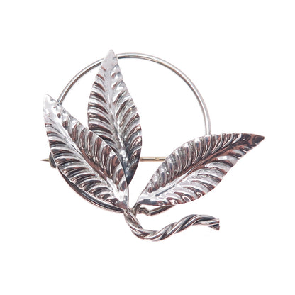 925 Sterling Silver Vintage Floral Leaf Handmade Oxidized Pin Brooch