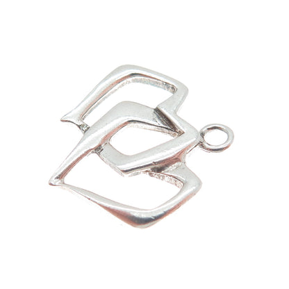 925 Sterling Silver Vintage Interlocked Double Heart Minimalist Charm Pendant