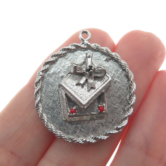 925 Sterling Silver Vintage Real Coral Gift Box Charm Pendant