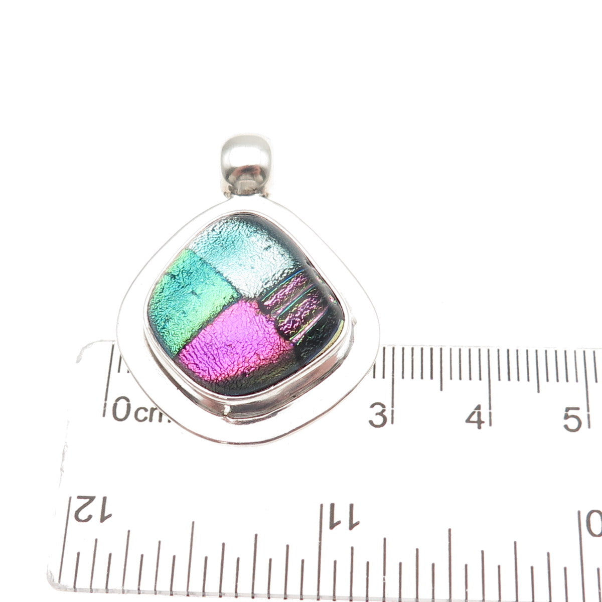 925 Sterling Silver Vintage Dichroic Glass Modernist Charm Pendant