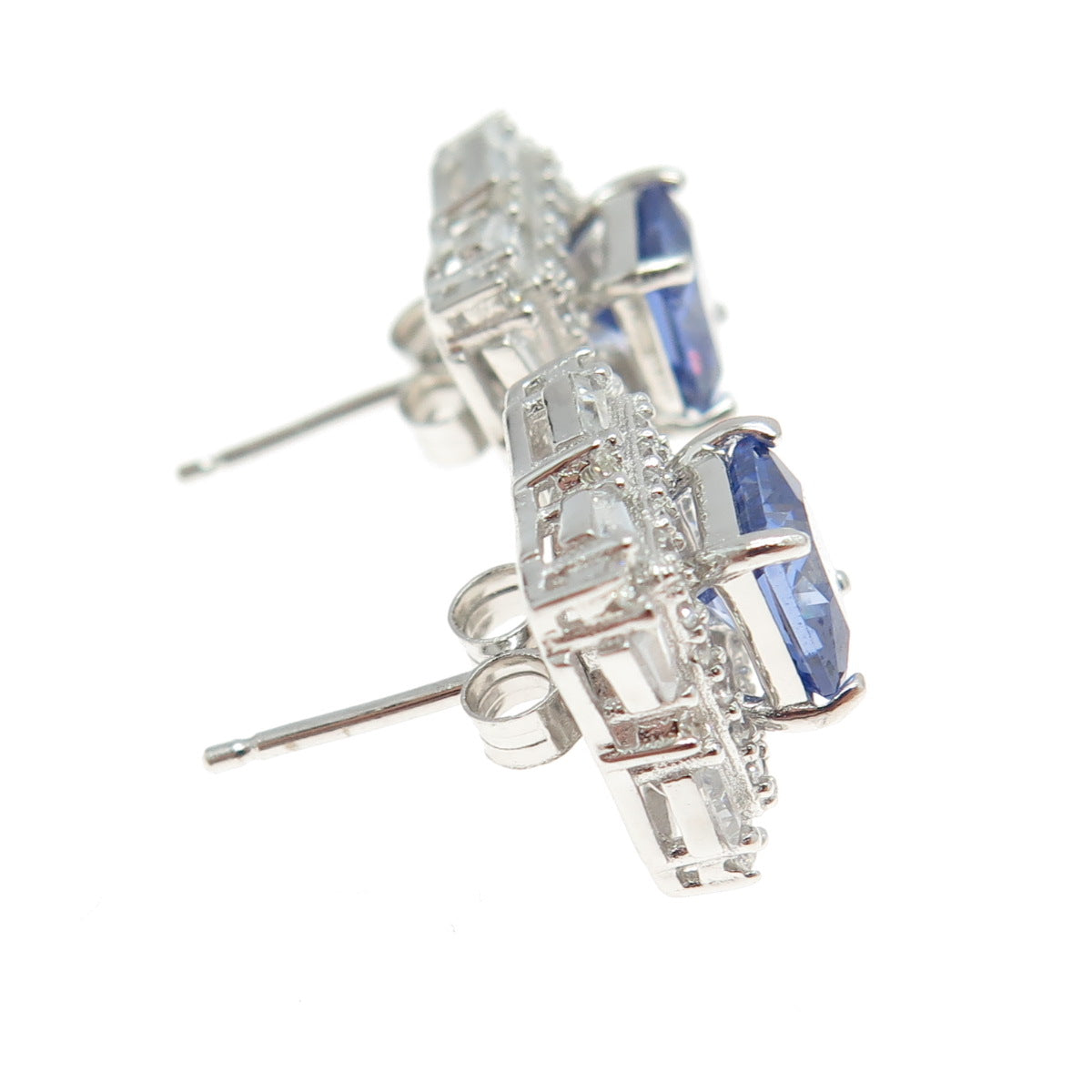 925 Sterling Silver White & Blue C Z Stud Earrings