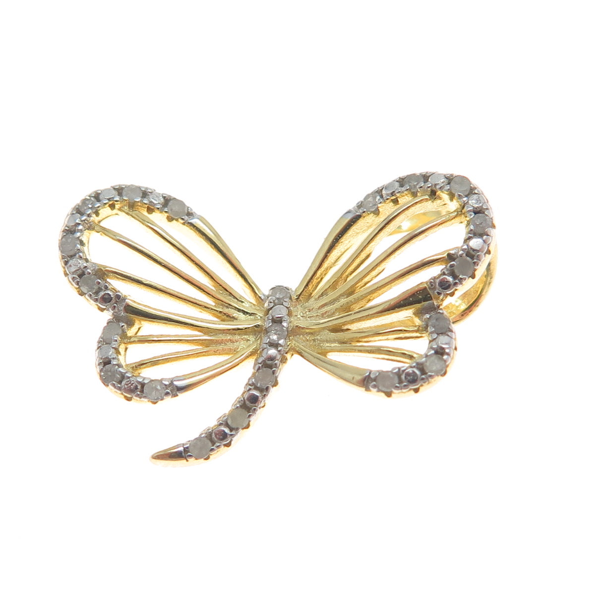 HAN Sterling Silver Gold Plated Real Round-Cut Diamond Butterfly Mini Pendant