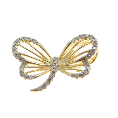 HAN Sterling Silver Gold Plated Real Round-Cut Diamond Butterfly Mini Pendant
