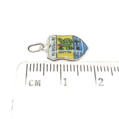 800 Silver Vintage Enamel Puerto de la Cruz Coat of Arms Minimalist Pendant