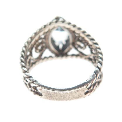 CHATEAU D'ARGENT Sterling Silver Vintage Real Blue Topaz Oxidized Ring Size 5.75