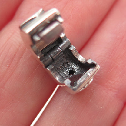 PANDORA 925 Sterling Silver Gold Real Diamond Double Heart Clip Bead Charm