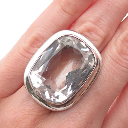 Janice Girardi 925 Sterling Vintage Real Crystal Modernist Oxidized Ring Size 5